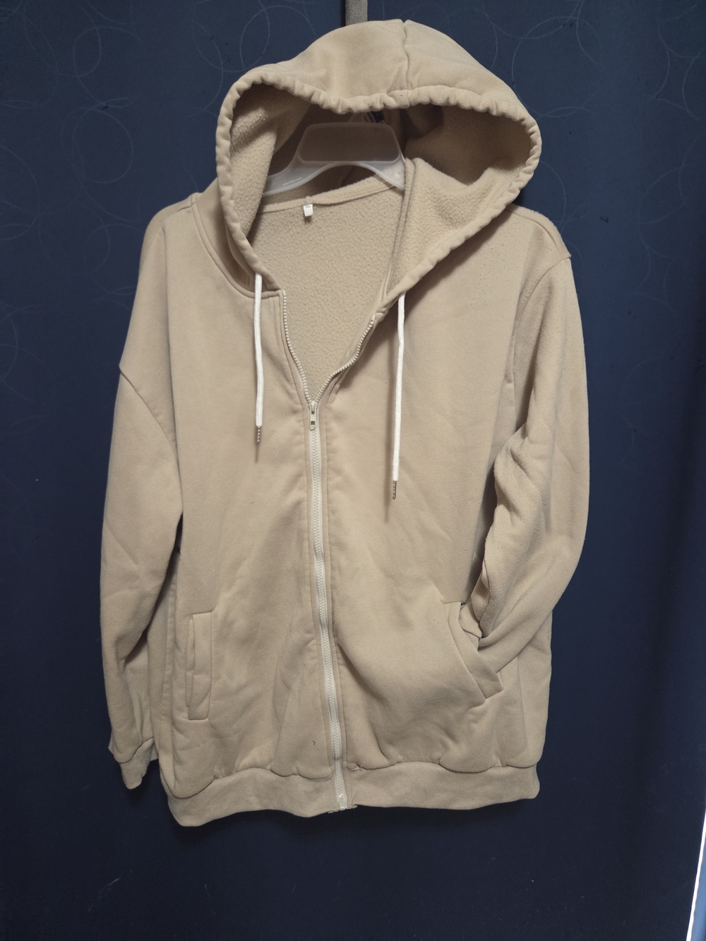 Womens Zip-Up Hooded Fleece Jacket - Beige